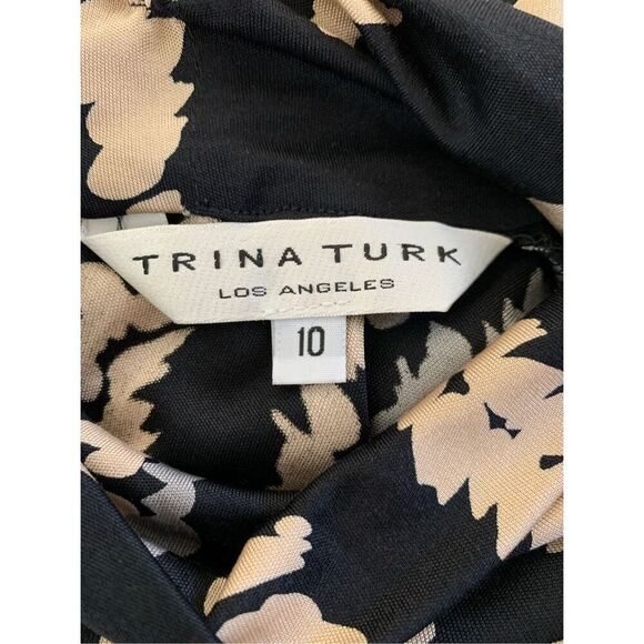 Trina Turk Silk Mock Neck Abstract Leaf Print Mini Dress‎ Black Size 10 - Picture 9 of 12